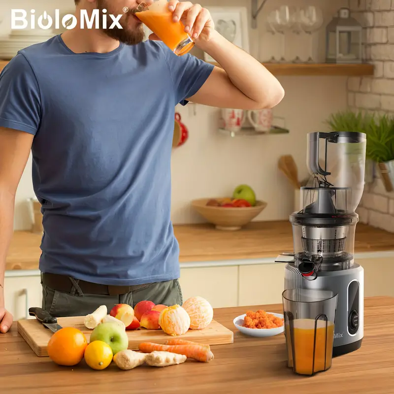 biolomix wide chute slow masticating juicer bpa free cold press juice blender for high nutrient fruit and vegetable juice details 9