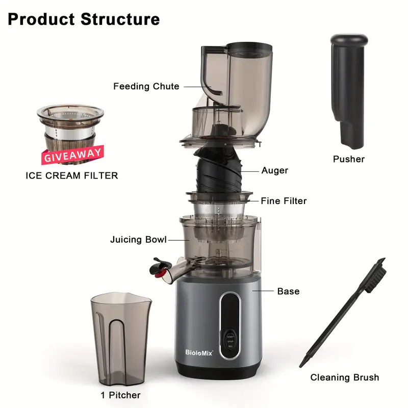 biolomix wide chute slow masticating juicer bpa free cold press juice blender for high nutrient fruit and vegetable juice details 11