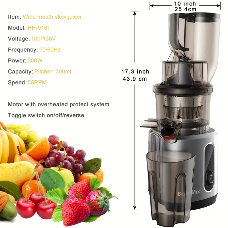 biolomix wide chute slow masticating juicer bpa free cold press juice blender for high nutrient fruit and vegetable juice details 10