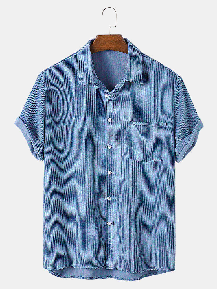 Short Sleeved Convertible Collar Corduroy Shirt – sportsliver