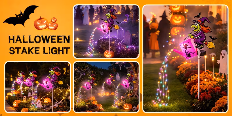 3  halloween   solar garden stake light watering can fairy string light solar powered auto on off outdoor pathway light for yard lawn patio halloween holiday Product details 3