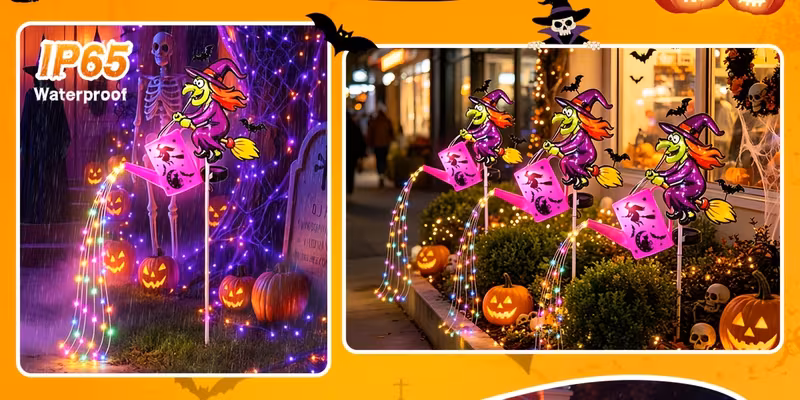 3  halloween   solar garden stake light watering can fairy string light solar powered auto on off outdoor pathway light for yard lawn patio halloween holiday Product details 1