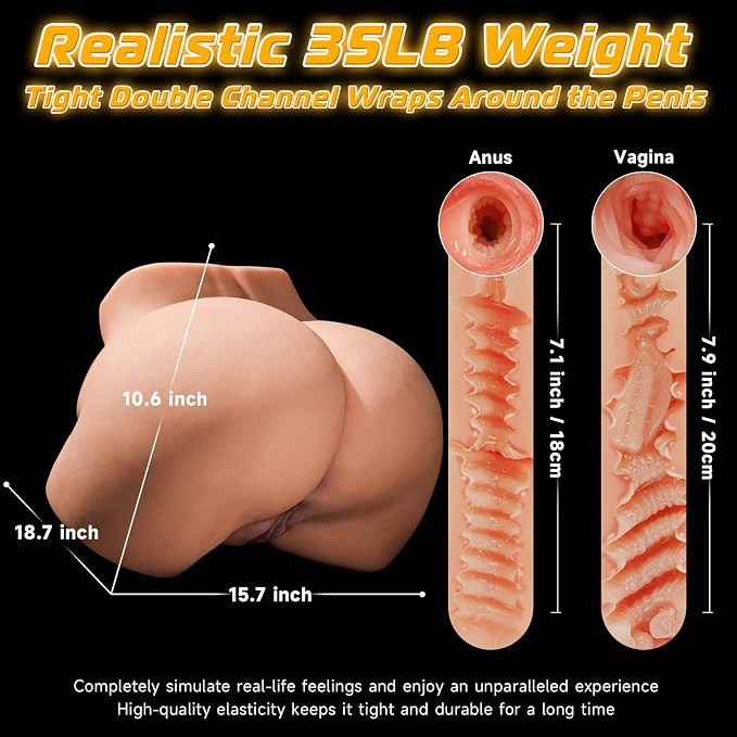 15 kg-os életnagyságú szexbaba férfiaknak, realisztikus férfi szexuális játék törzs 2 lyukkal | Továbbfejlesztett mély hüvely és szűk anális játékok szexbabák, élethű nagy seggű zsebpunci 3D texturált stroker felnőtt szexjátékok férfiaknak
