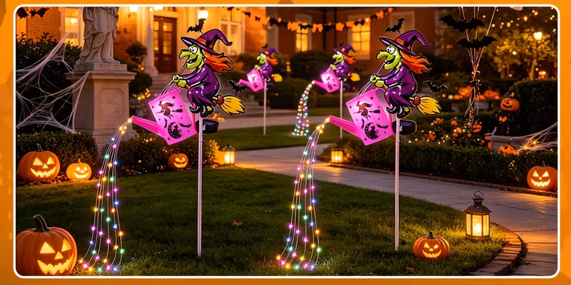 3  halloween   solar garden stake light watering can fairy string light solar powered auto on off outdoor pathway light for yard lawn patio halloween holiday Product details 4