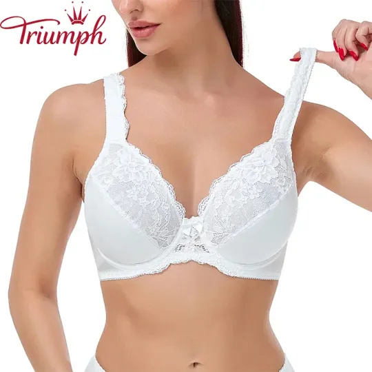 Triumph - dámska biela veľká čipkovaná podprsenka s kosticami [M-6XL]