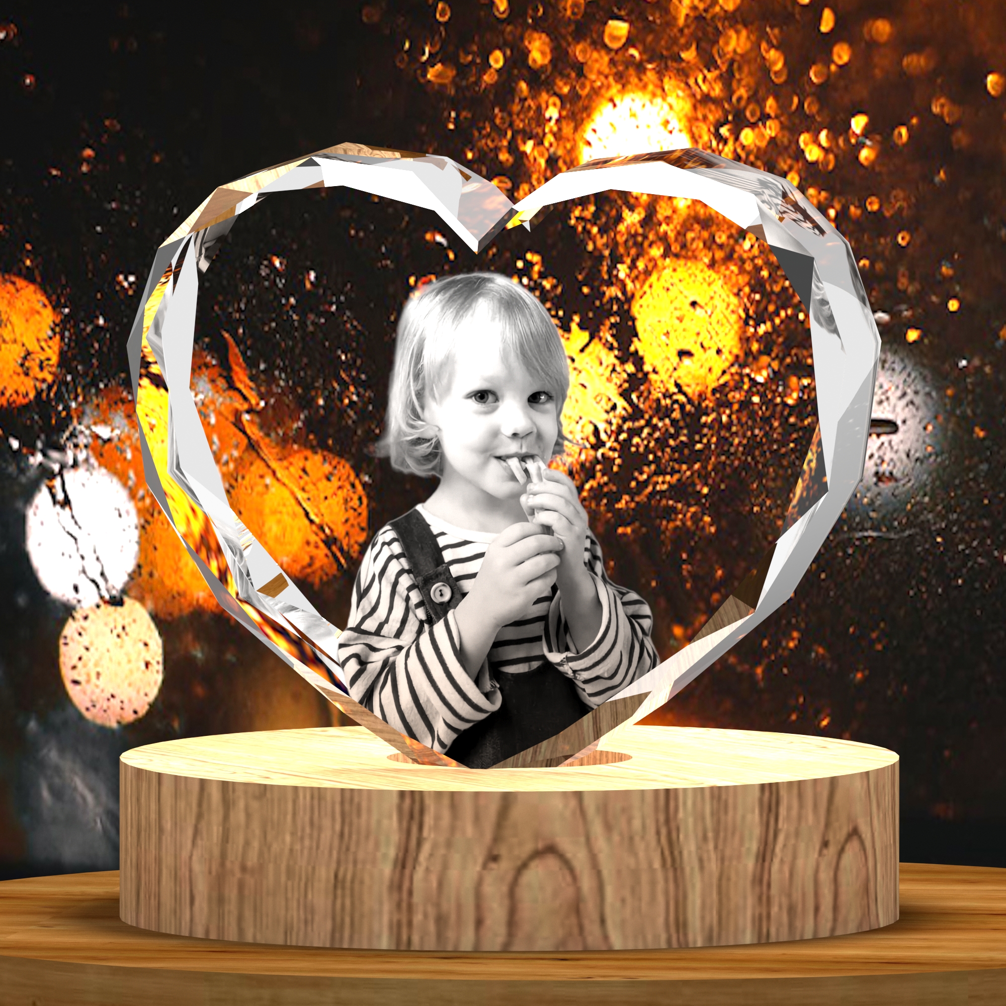3D Crystal Photo, Engraved Heart Crystal Personalized Gifts for Mom Dad Customized Heart Photo Crystal for Kids Birthday Gifts Mothers Day Gifts for Wedding Christmas Fathers Day