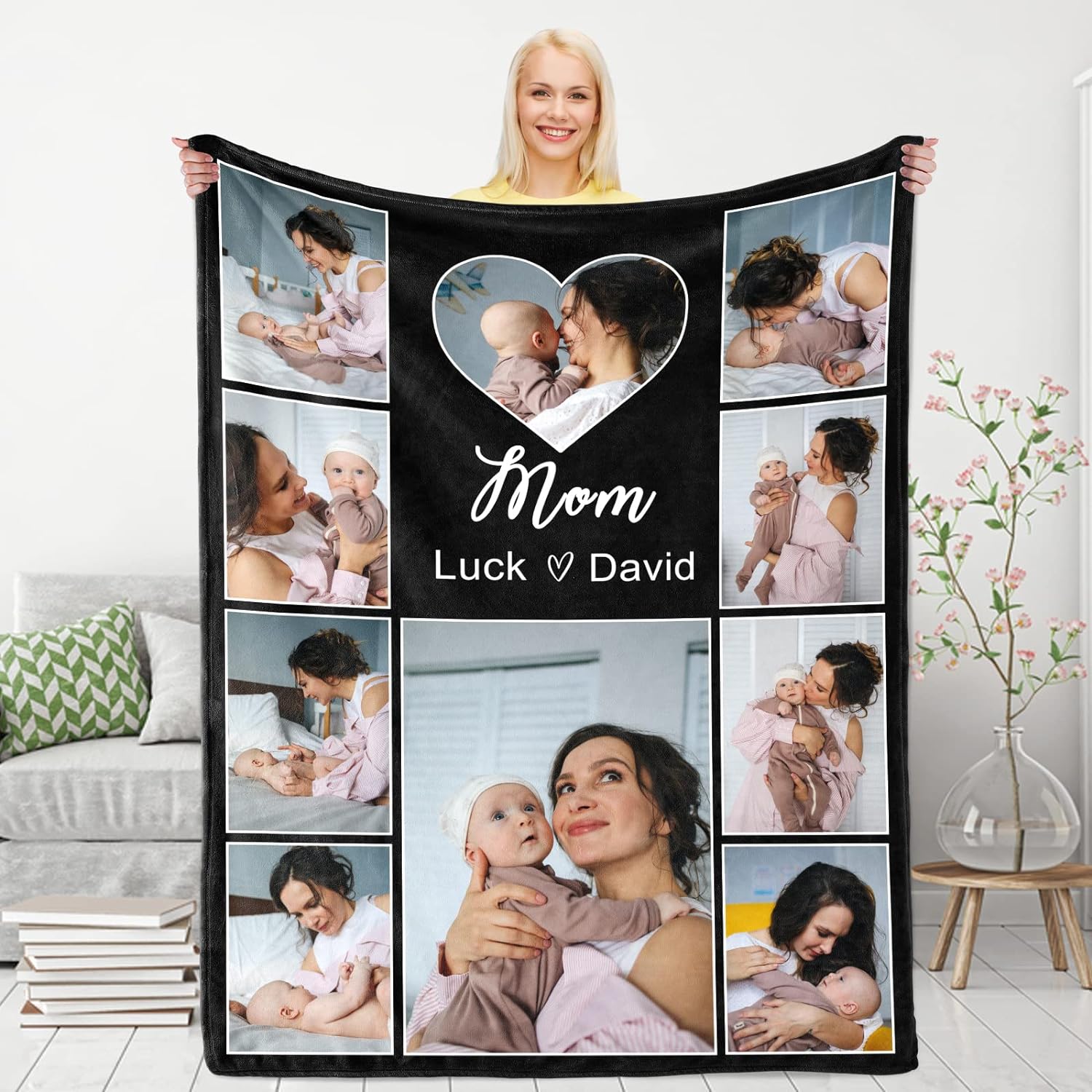 AISENIN Custom Blanket for Mom, Give Mom The Best Ever Daughter Son Custom Blanket with Photo for Mom, Personalized Anniversary Wife Birthday Gifts, Mom Blanket Photo Collage