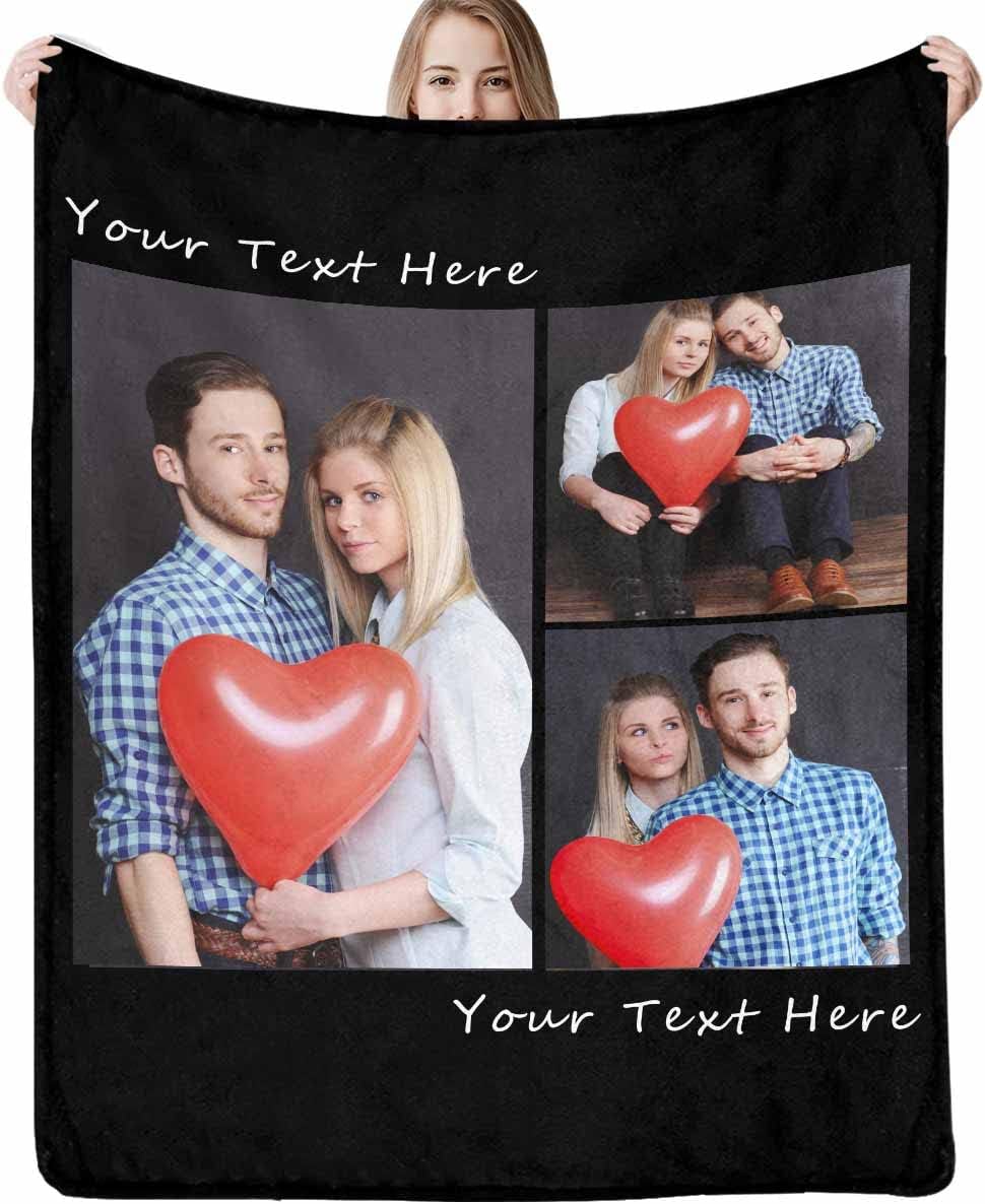 AISENIN Personalized Blanket with Photo Text Custom Photo Blankets Customized Photos, Picture Blanket Gifts for Family and Friends on Christmas Wedding Mothers Day, Father Day,Valentine Gifts 