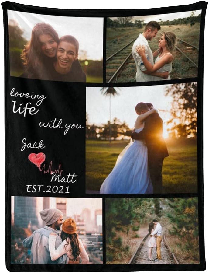AISENIN Personalized Blanket Custom Blanket Customizable Fleece Blanket with LOVER Pictures and Family Photos Valentines Day Gift  30” x 40” 