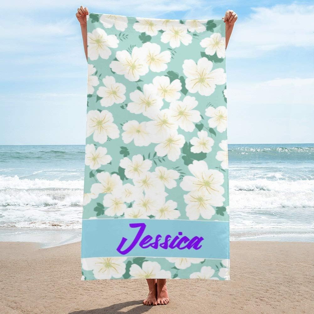 AISENIN Personalized Beach Towel with Name Custom Bath Towel Floras Pattern Microfiber Beach Towel Blanket Mat 30*60 inches 