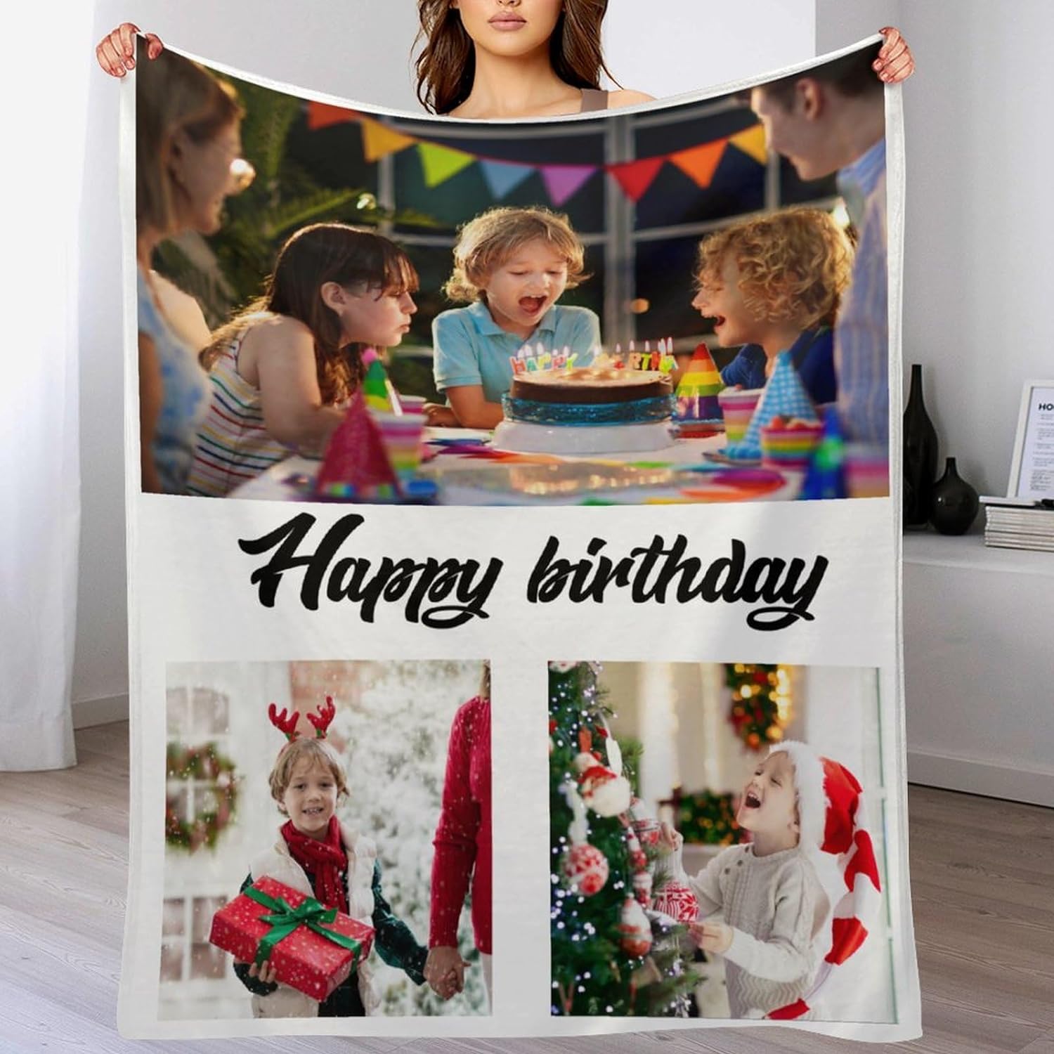 AISENIN Custom Blanket Personalized Customized Blanket Design Photo Text Picture Birthday Souvenir Gifts Make A Customized Throw Blanket for Kids/Adults/Family/Friend (Custom 3 Photos)