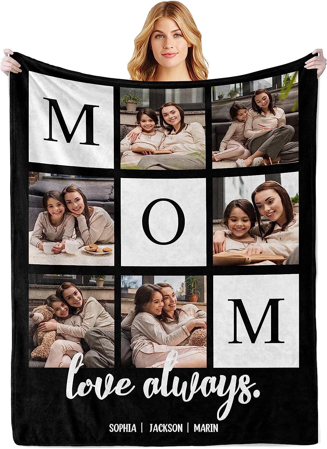 AISENIN Mothers Day Birthday Gifts for Mom, Personalized Custom Blanket with Photos Pictures Text to My Mom Gift from Daughter Son Valentines Day for Mom Grandma Women