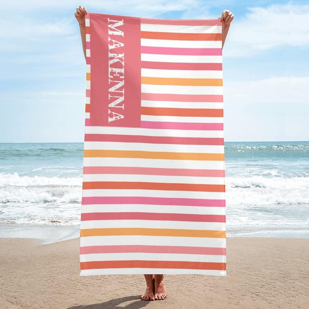 AISENIN Custom Beach Towels Personalized Beach Towel with Name Custom Travel Beach Pool and Bath Towels for Kids Adults Boys Girls
