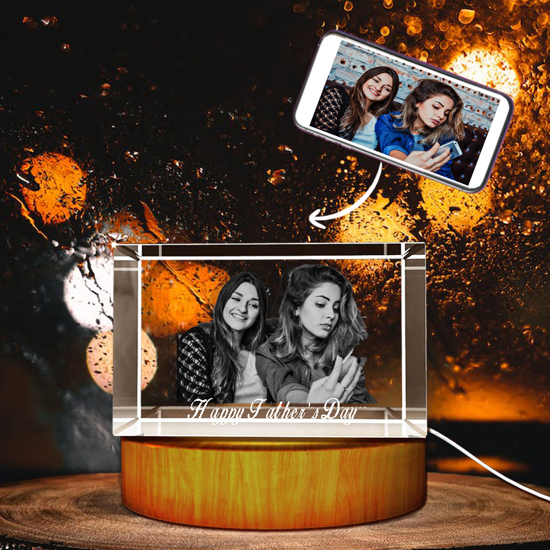 3D Crystal Photo Customized with Light, 3D Picture in Crystal,3D Laser Etched Picture Engraved Crystal Custom Picture Gifts for Mom, Dad,Couple,Family