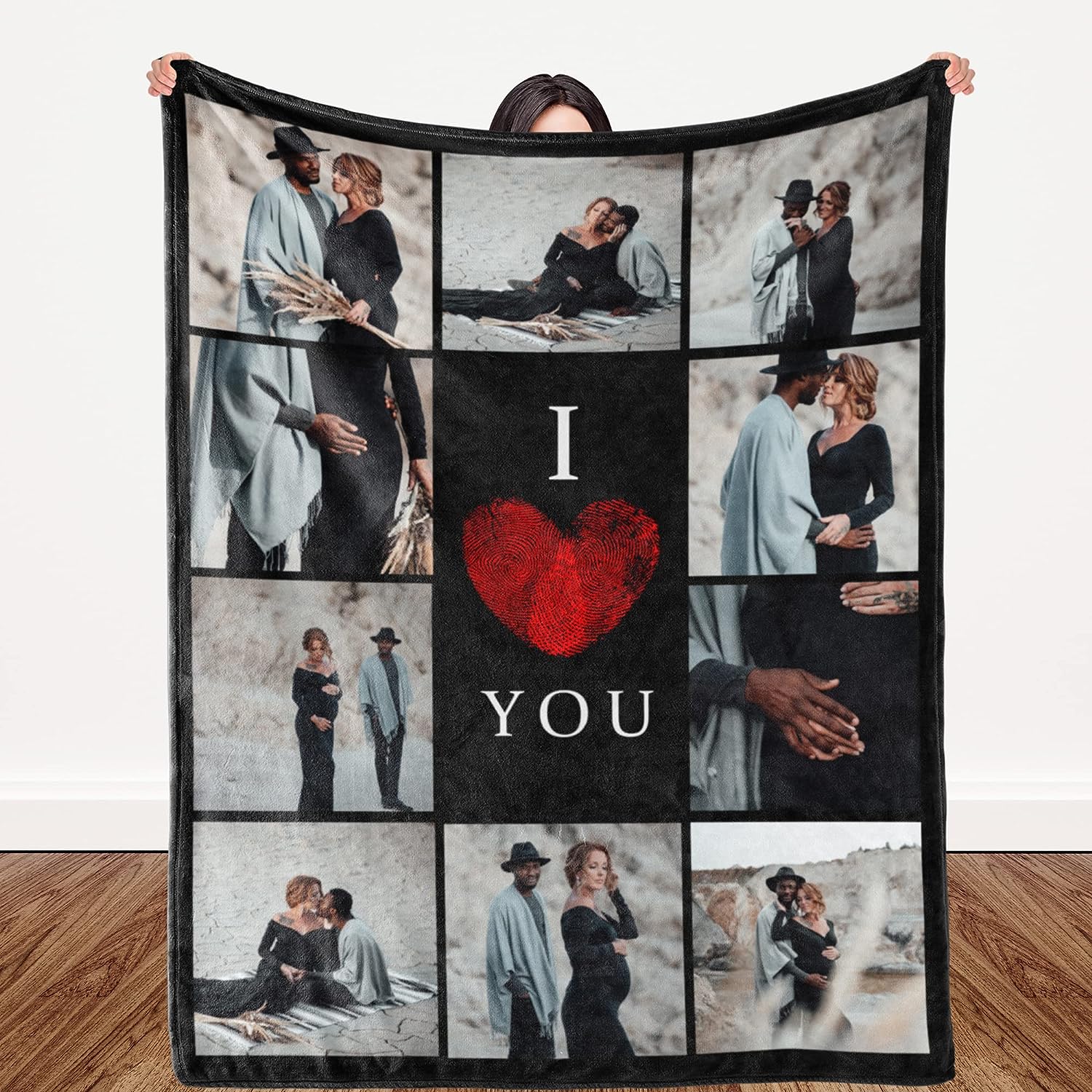 Valentines Gifts for Lovers Custom Blanket Memorial Gift with Photo Text Collage 10 Photos Customized Blankets Personalized Throw Blanket  for Family Mom Dad Kids Wife or Lover
