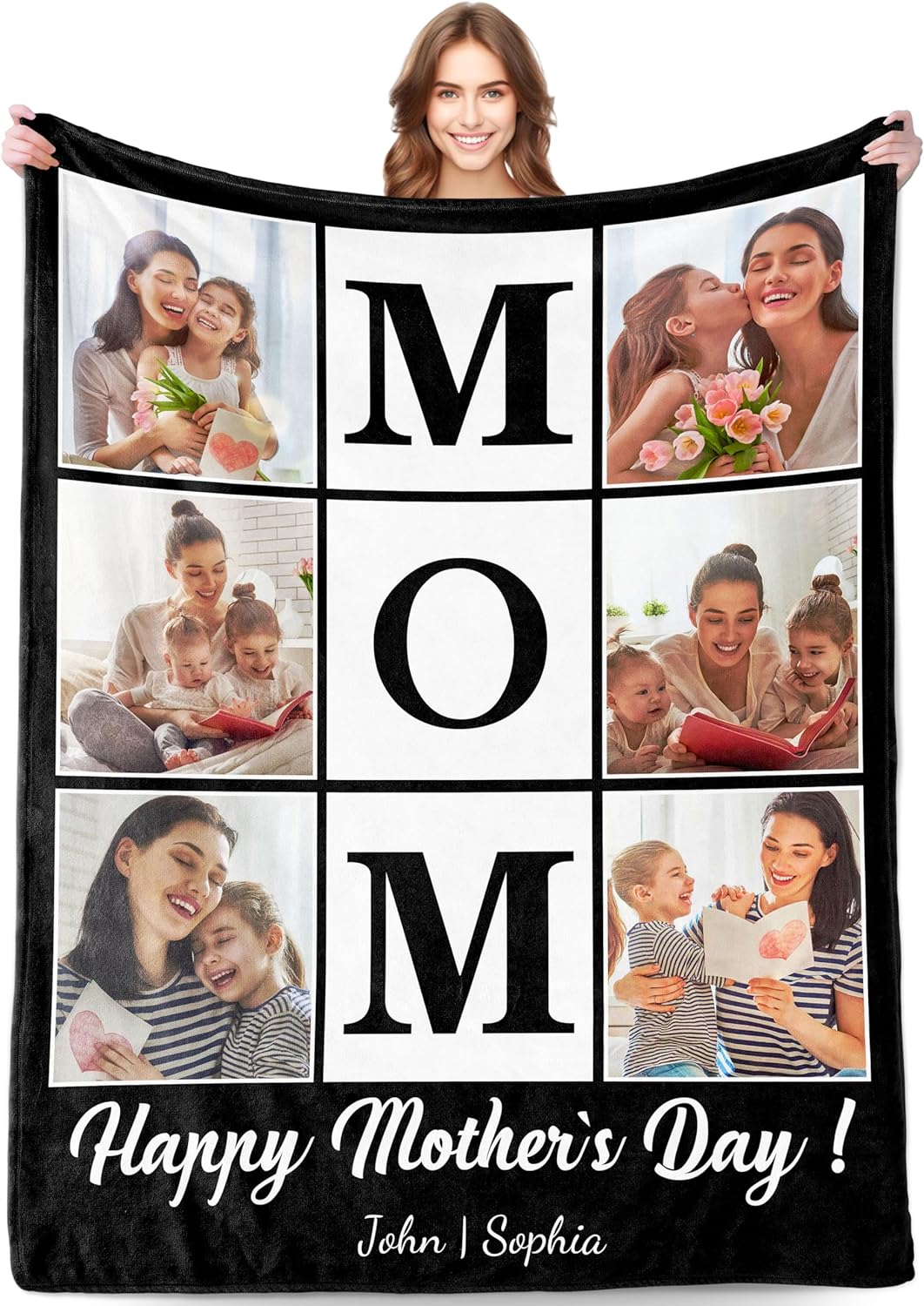 AISENIN Personalized Mothers Day Birthday Gifts for Mom Custom Photo Blanket Customized Picture Collage Text Blanket, Mom Gifts from Daughter Son Kids Husband, Valentines for Mom