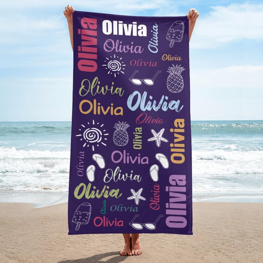 AISENIN Personalized Beach Towel, Customized Beach Towel with Name, Microfiber Quick-Dry Beach Towels for Kids Adults, Custom Pool Towels 30*60 Inch