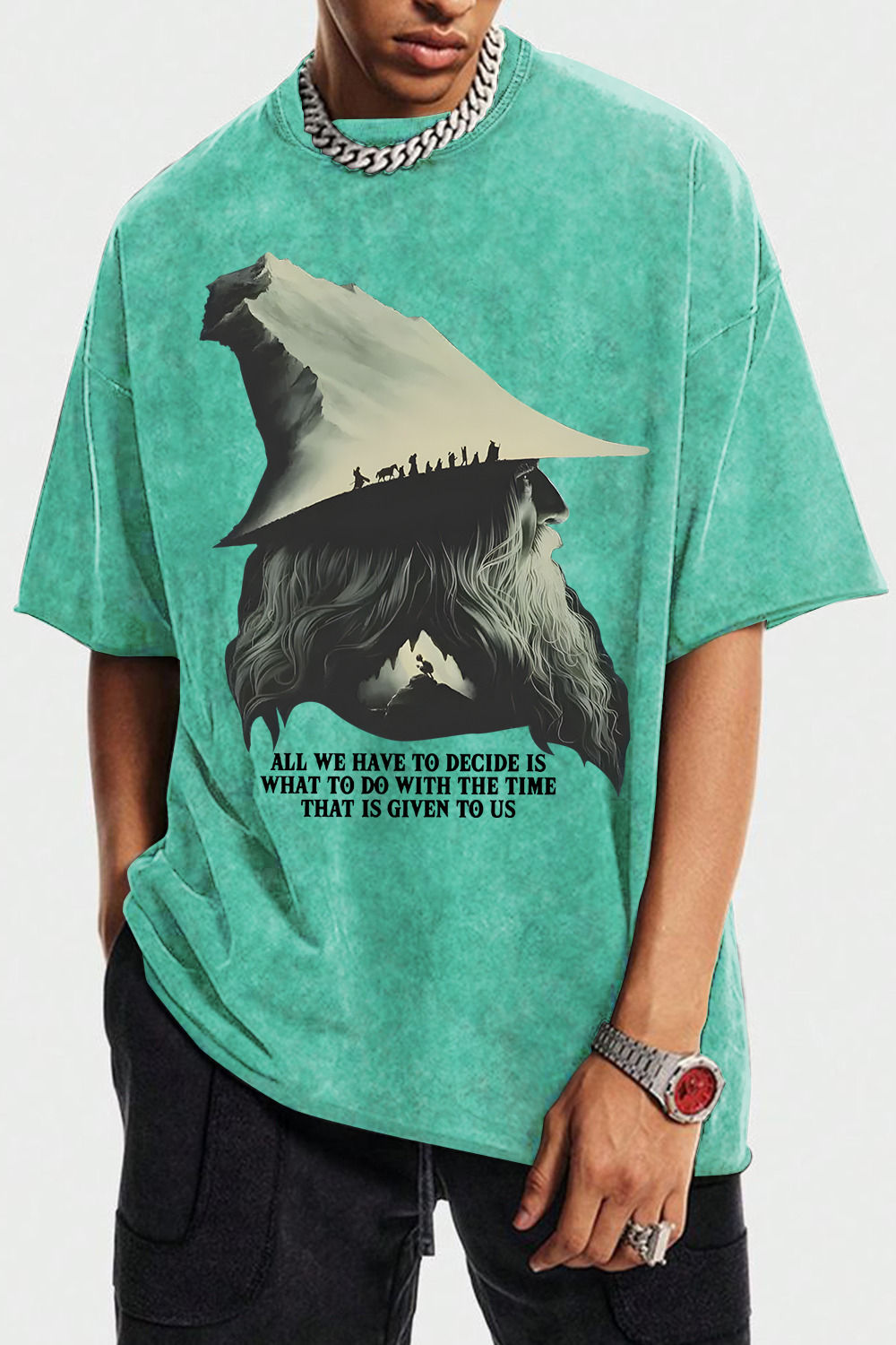 Washed cotton LOTR Gandalf Quote All We Have To Decide Front Vintage Shirt Tee - Men