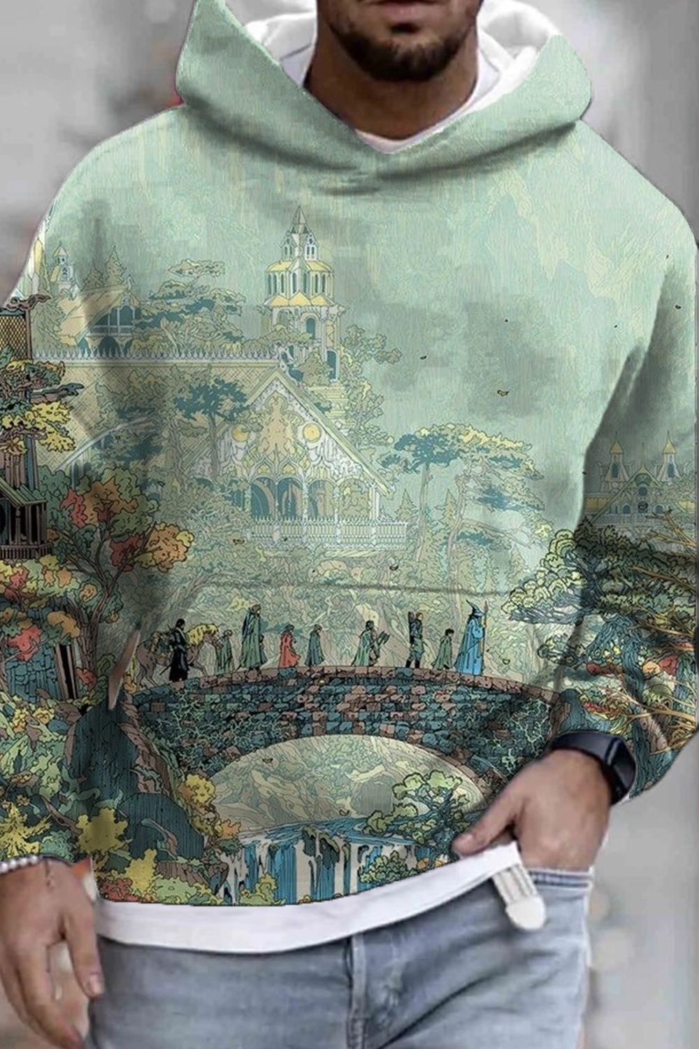 Lord of the Rings oil painting men's loose short-sleeved T-shirt