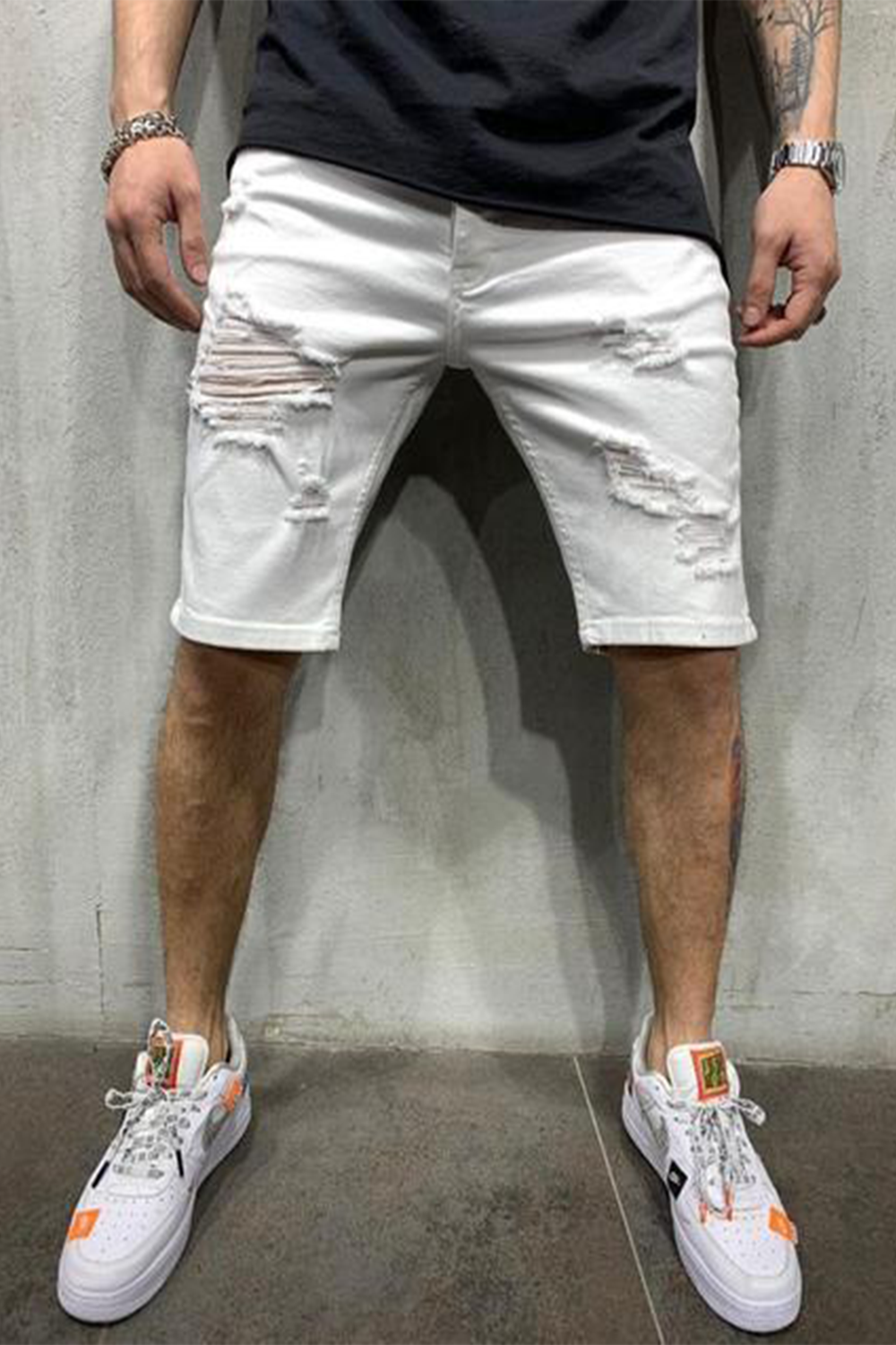 Ripped denim shorts