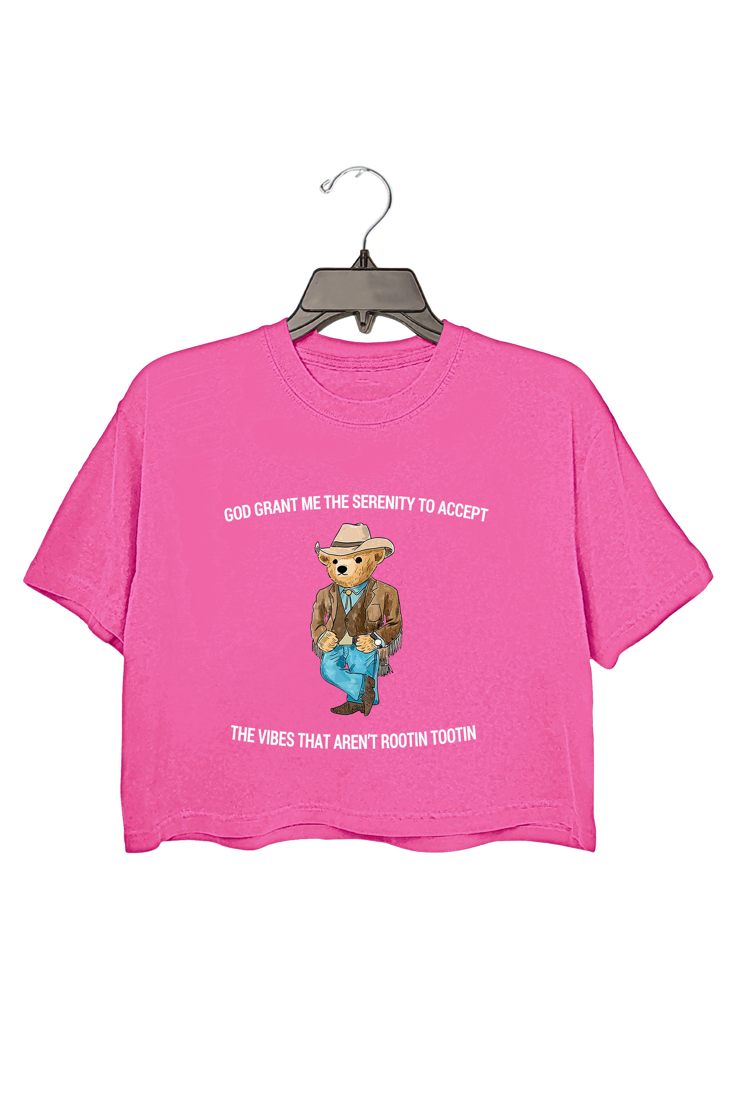 God Grant Me The Serenity To Accept The Vibes That Aren’t Rootin Tootin ,Serenity Bear Gray Crop Top For Women