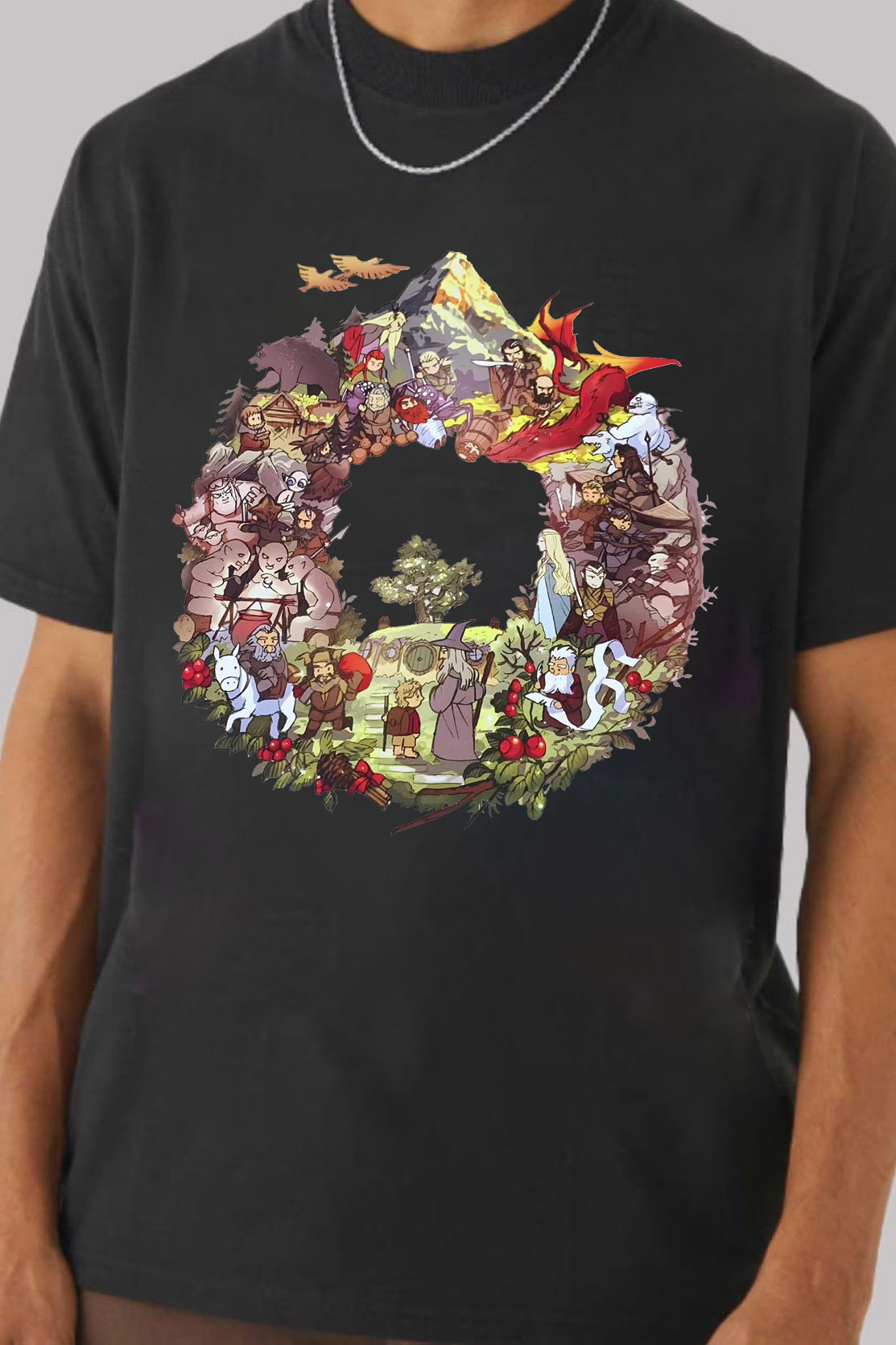 Lord of the Rings cartoon casual print short-sleeved men's T-shirt