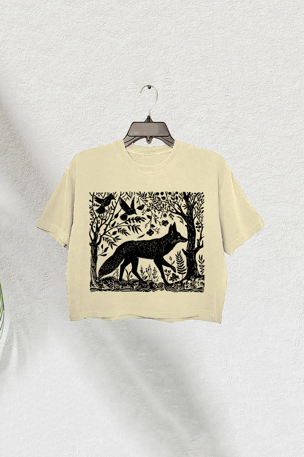 Folklore Forest Fox Lino Crop Tee For Women