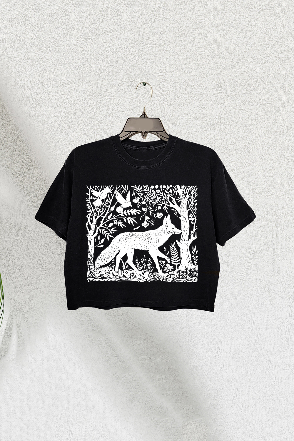 Folklore Forest Fox Lino Crop Tee For Women