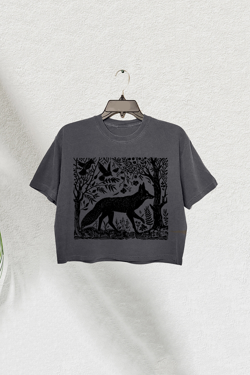 Folklore Forest Fox Lino Crop Tee For Women