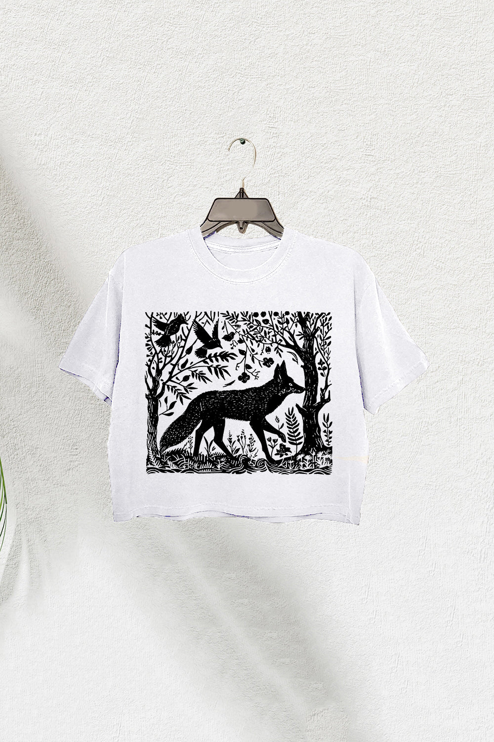 Folklore Forest Fox Lino Crop Tee For Women