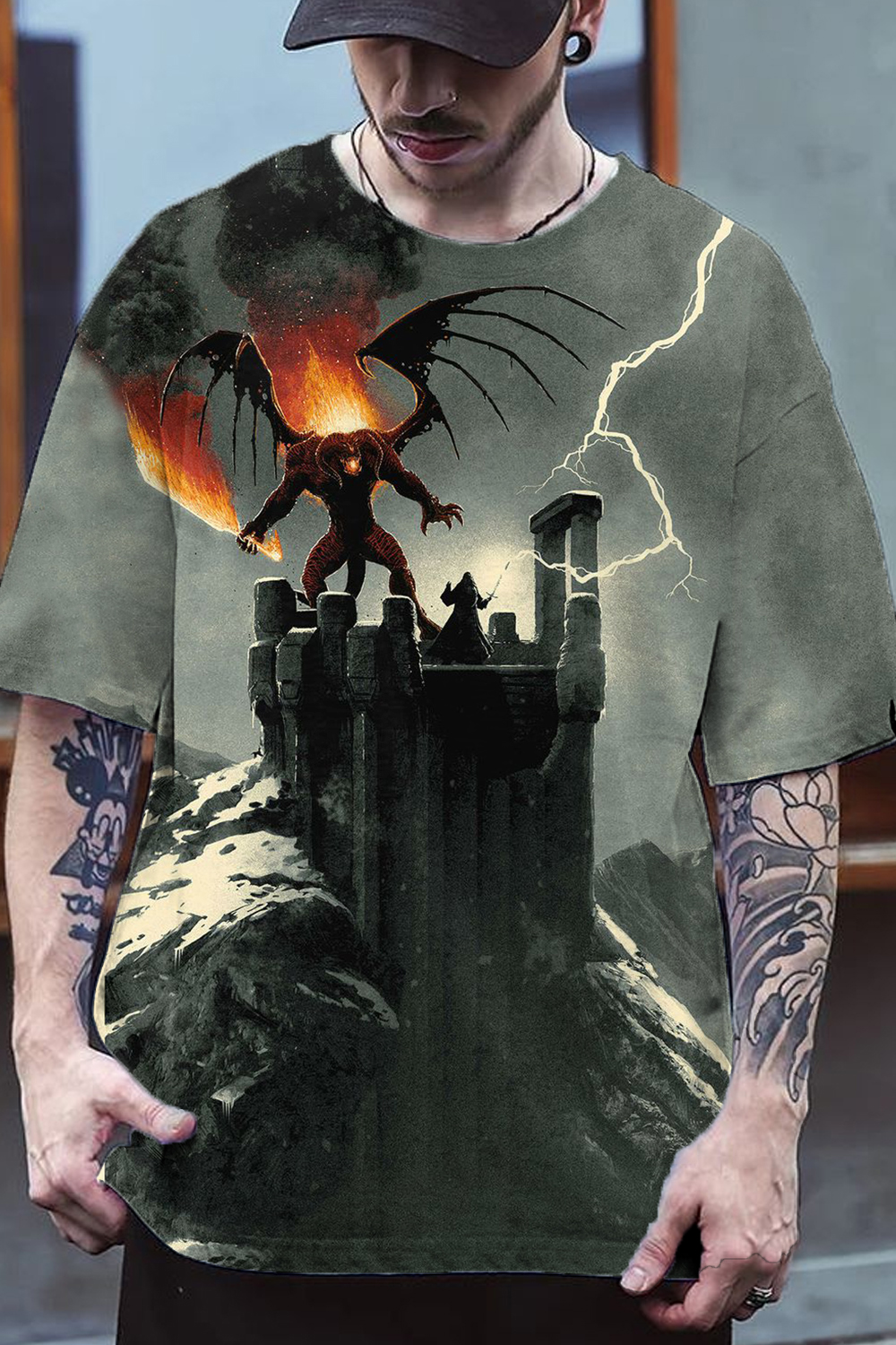 Lord of the Rings oil painting cartoon men's T-shirt