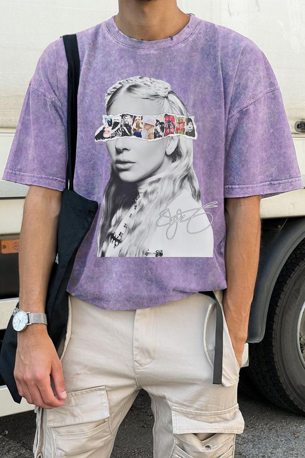 ladygaga Albums washed cotton printed short-sleeved T-shirt