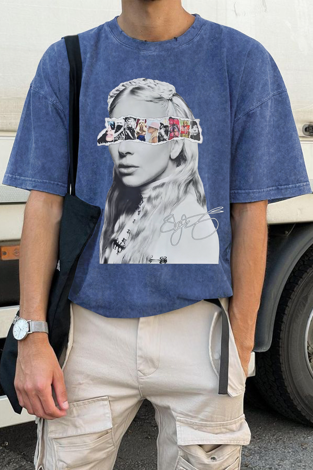 ladygaga Albums washed cotton printed short-sleeved T-shirt