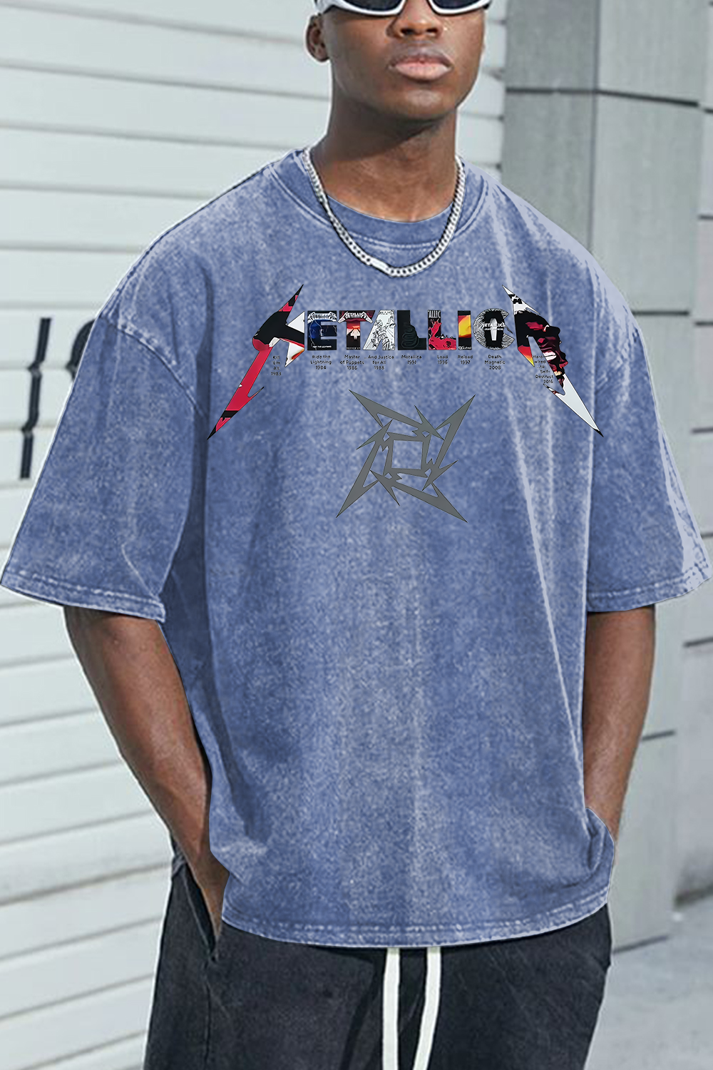 METAL!ICA ALBUM washed cotton printed short-sleeved T-shirt