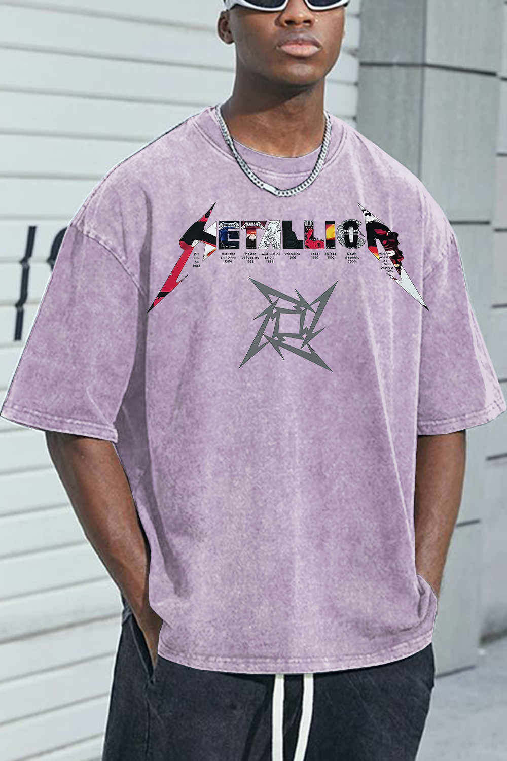 METAL!ICA ALBUM washed cotton printed short-sleeved T-shirt