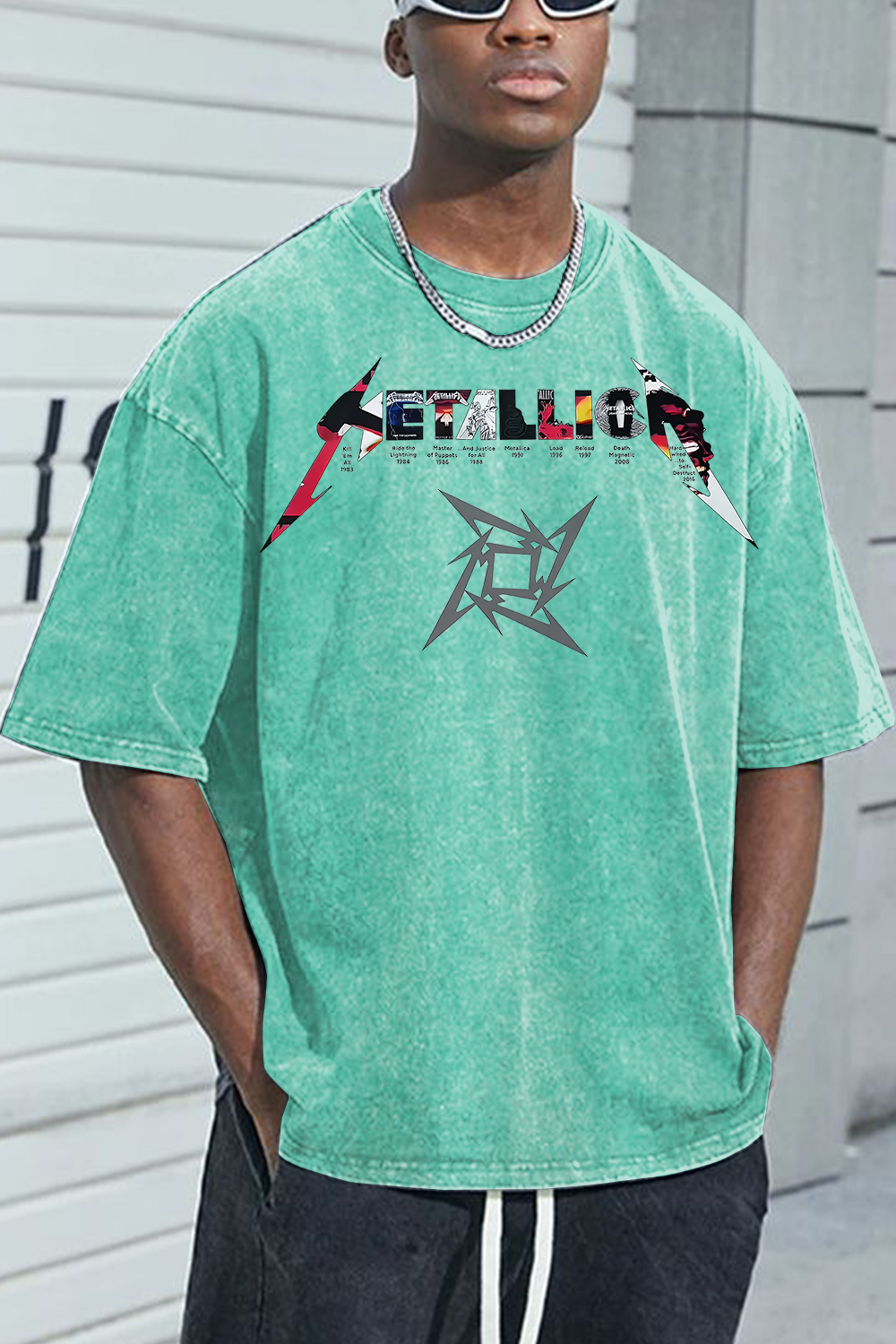 METAL!ICA ALBUM washed cotton printed short-sleeved T-shirt