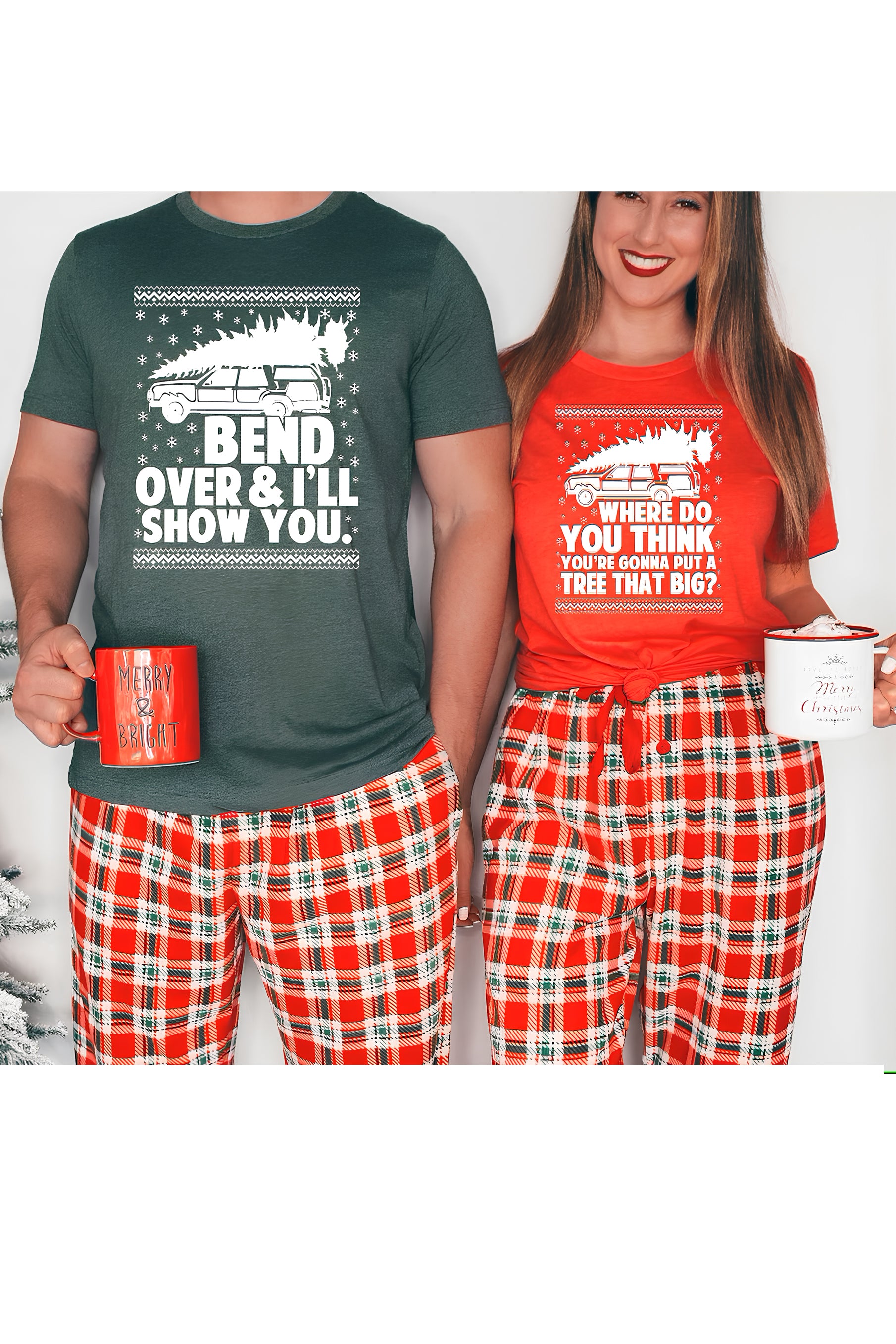Bend Over and I'll Show You Christmas Couple Matching Tee For Women