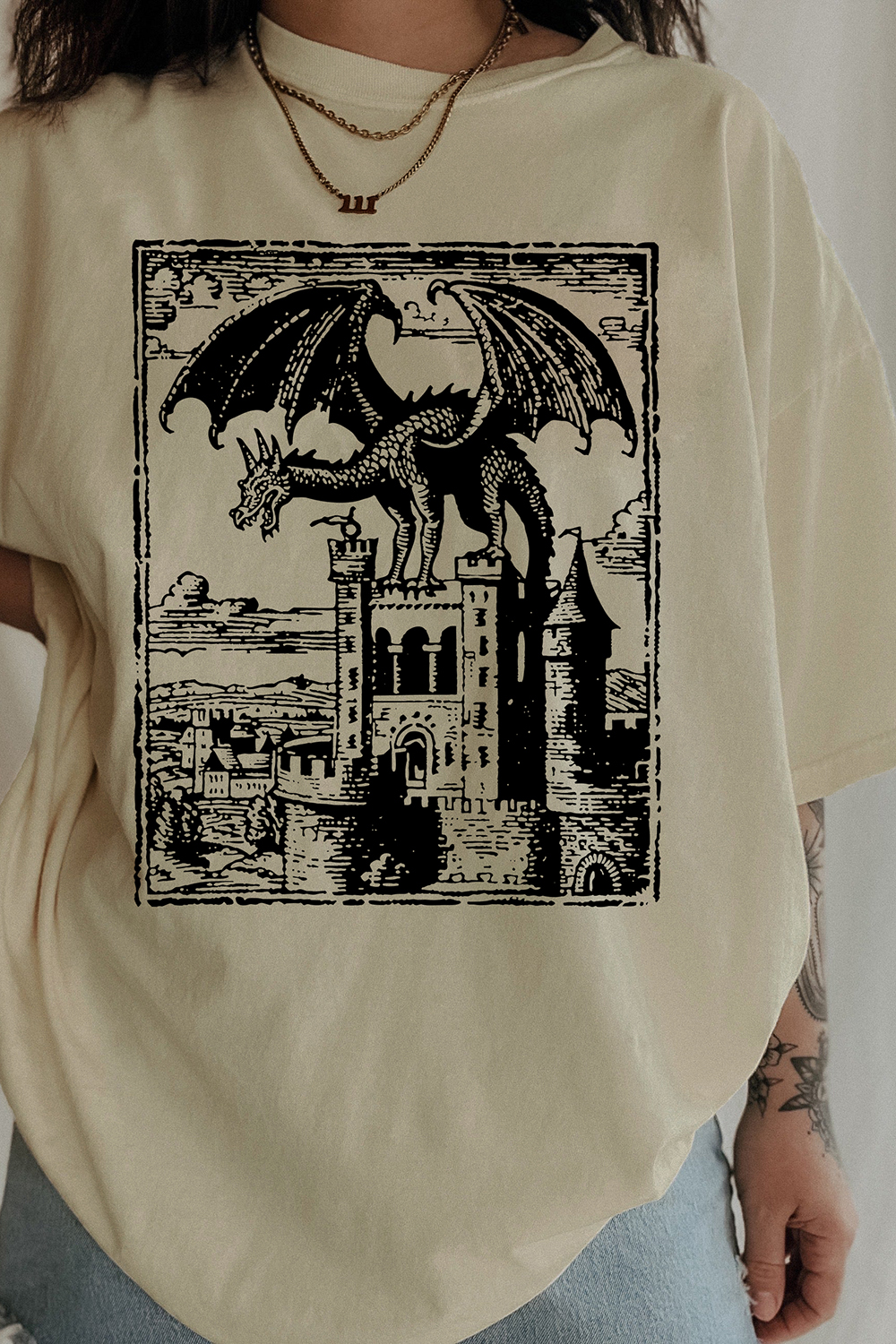 Dragon Vintage Dark Art Graphic Tee For Women