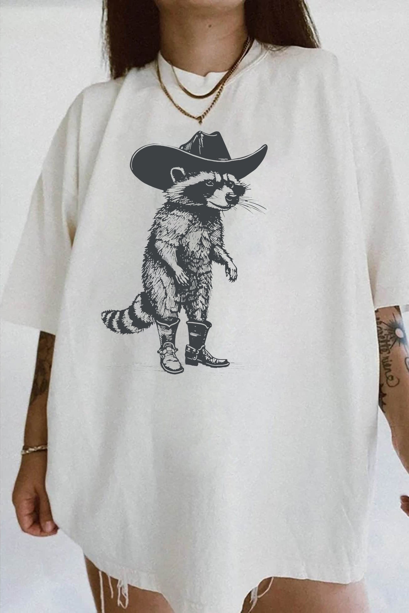 Vintage Cowboy Racoon Tee For Women