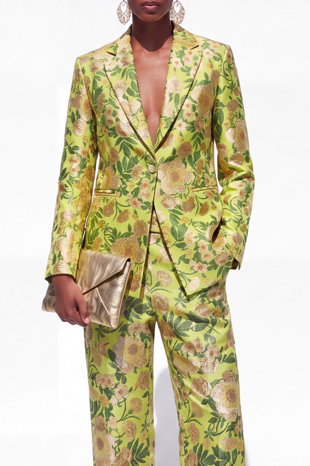 Single Breasted Blue Notched Lapel 2 Piece Floral Business Suits with Pockets