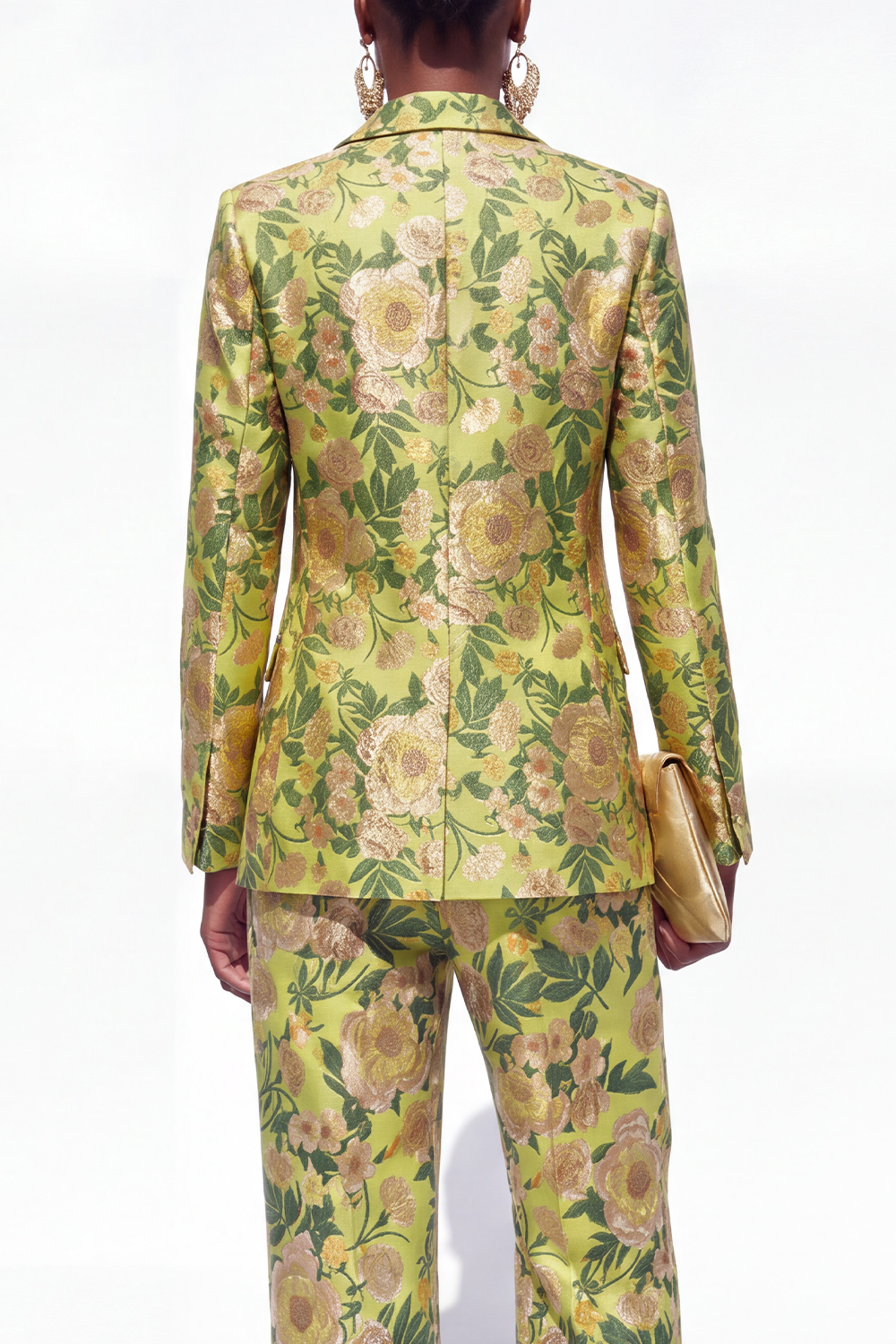 Single Breasted Blue Notched Lapel 2 Piece Floral Business Suits with Pockets