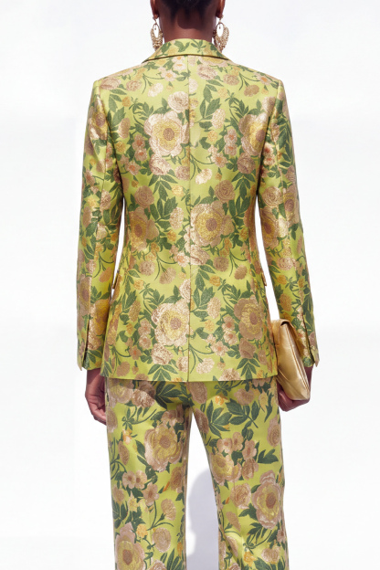 Single Breasted Blue Notched Lapel 2 Piece Floral Business Suits with Pockets