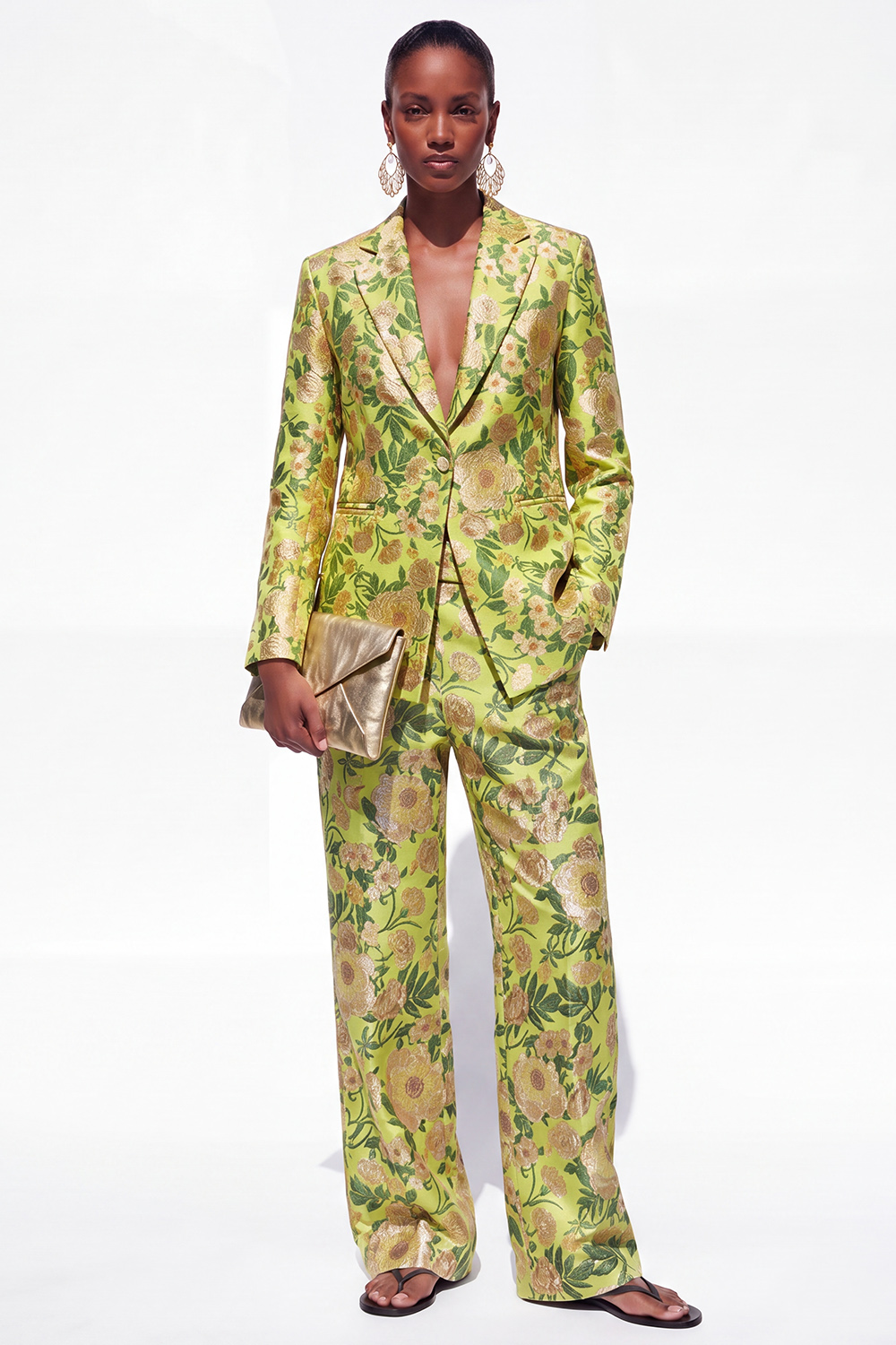 Single Breasted Blue Notched Lapel 2 Piece Floral Business Suits with Pockets