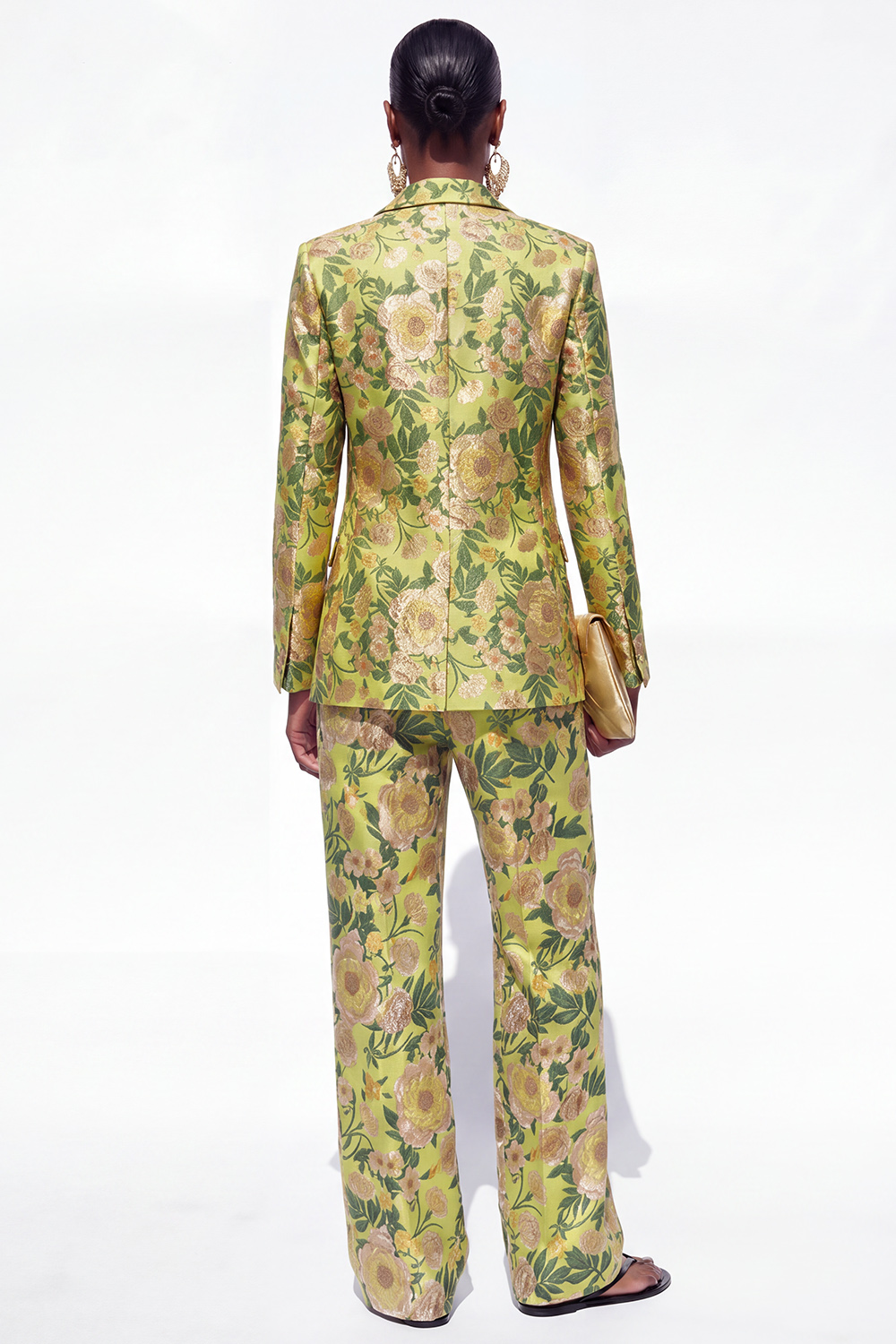 Single Breasted Blue Notched Lapel 2 Piece Floral Business Suits with Pockets