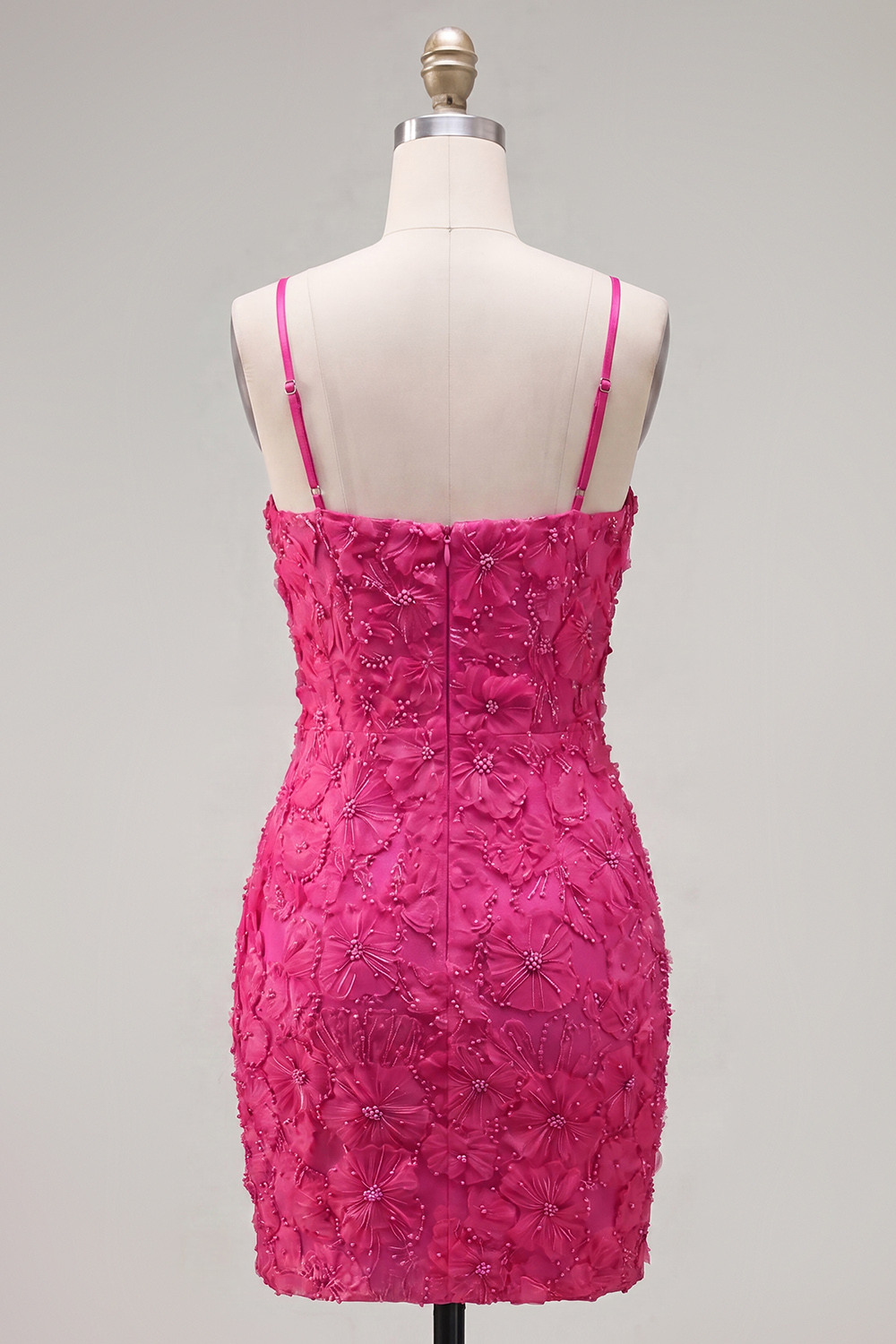 Sparkly Pink Beaded Short Bodycon Floral Homecoming Dress with Bow