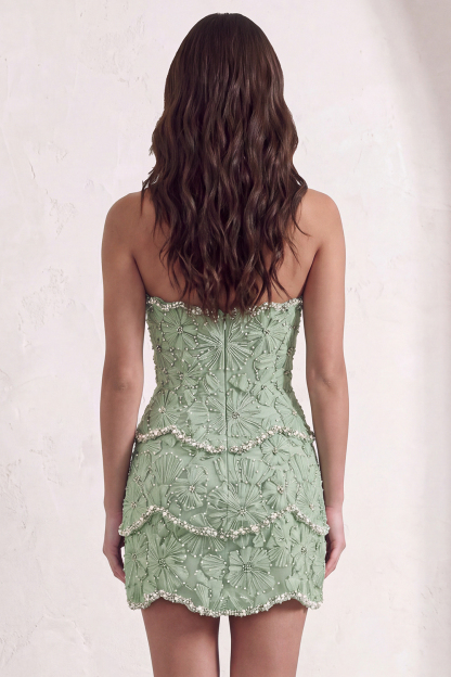Sparkly Pink Beaded Bodycon Floral Short Homecoming Dress