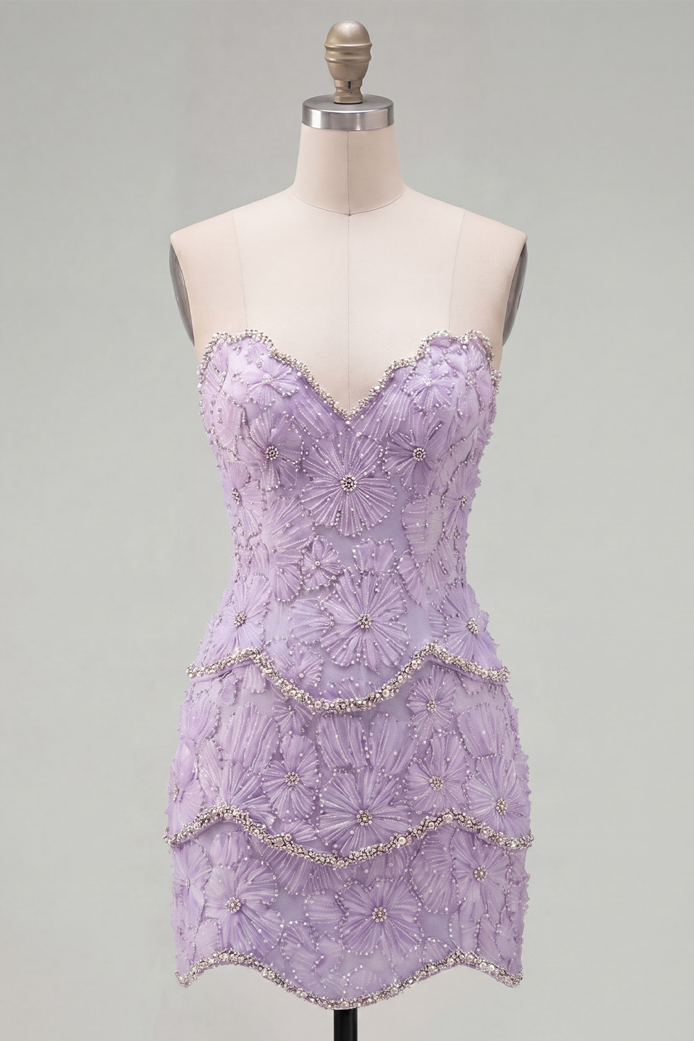 Sparkly Pink Beaded Bodycon Floral Short Homecoming Dress