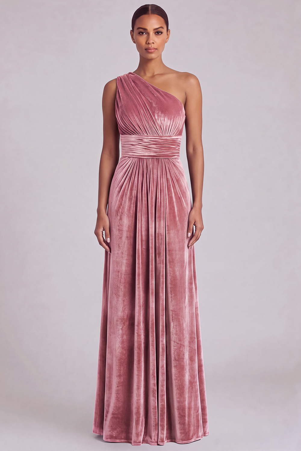 Velvet One Shoulder Olive A-Line Bridesmaid Dress