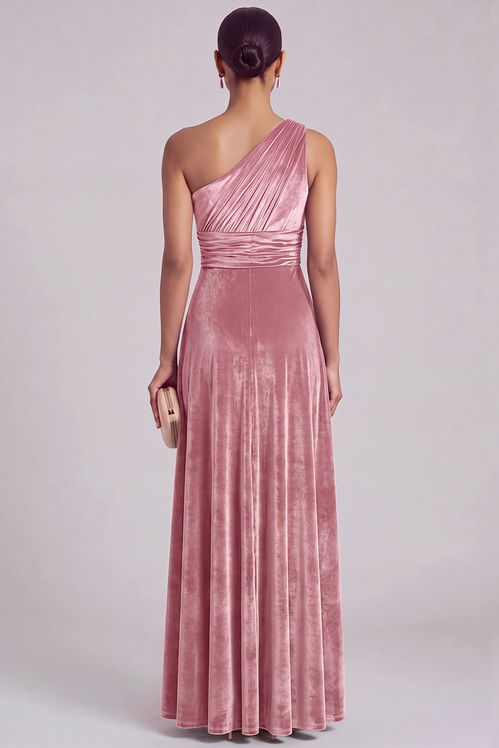 Velvet One Shoulder Olive A-Line Bridesmaid Dress