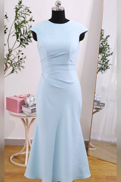 White Cap Sleeves Bodycon Ruched Midi Rehearsal Dinner Dress